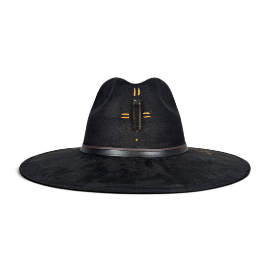 Certainly! Here is the translated HTML content:

Schwarzer Wildleder-Fedora mit Quarz