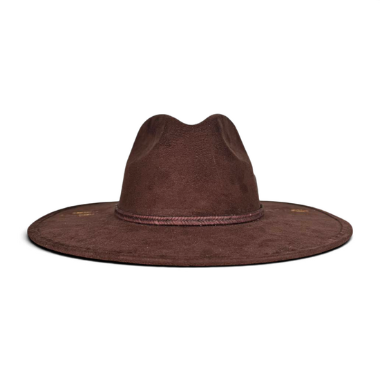 Brown Suede Fedora with Quartz