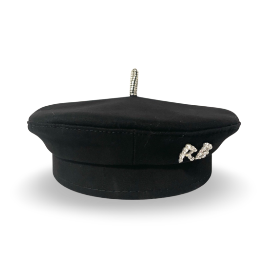 Crystal-Embellished Black Cotton Beret