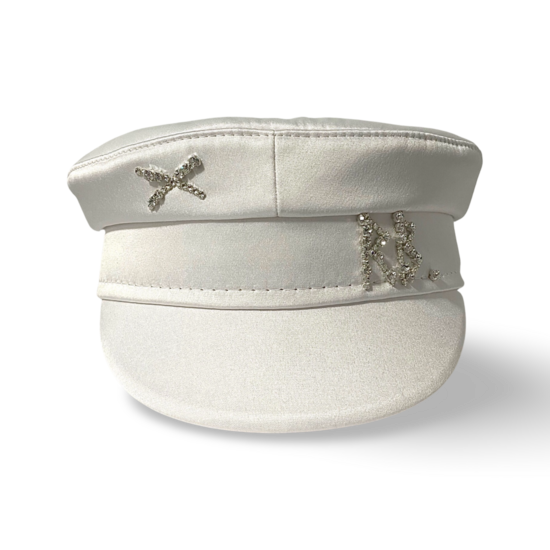 Satin-Baker-Boy-Mütze mit Kristallverzierungen