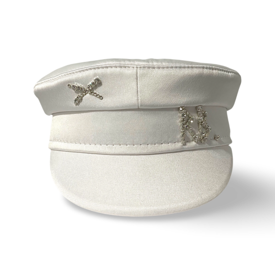 Crystal-embellished Satin Baker Boy Cap