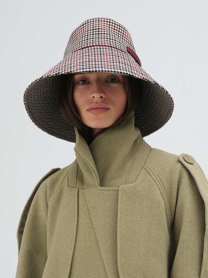 格子羊毛混纺桶帽