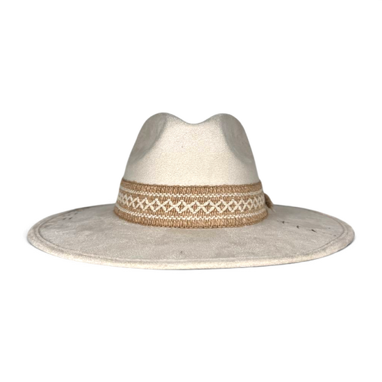 Ivory Suede Fedora with Feather