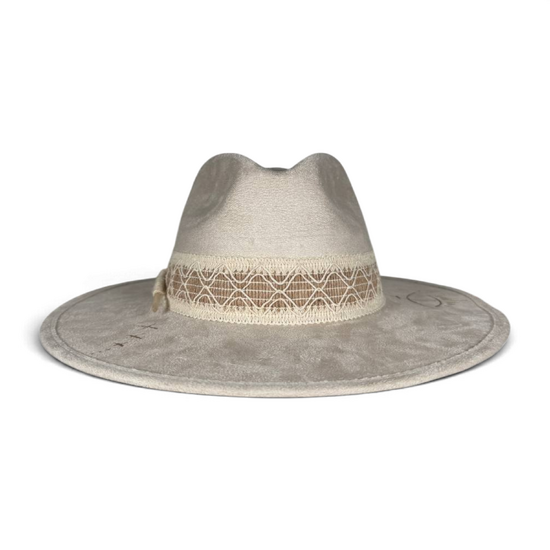 Ivory Suede Fedora with Feather