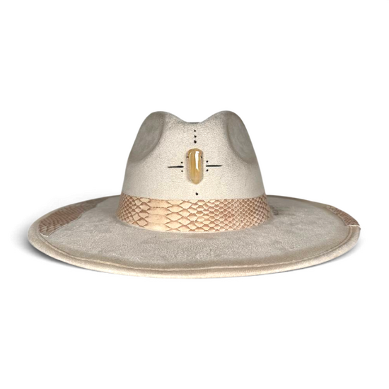 Ivory Suede Fedora with Quartz