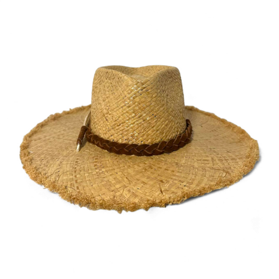 Натуральний рафія капелюх з замшевою стрічкою та пір'ям