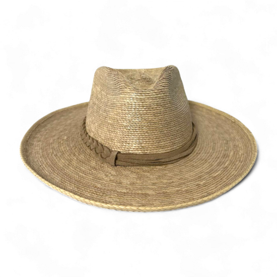 Sombrero de Palma Fina Pencil Brim con Banda de Gamuza y Pluma