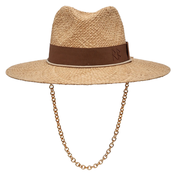 Chain Strap Straw Fedora Hat