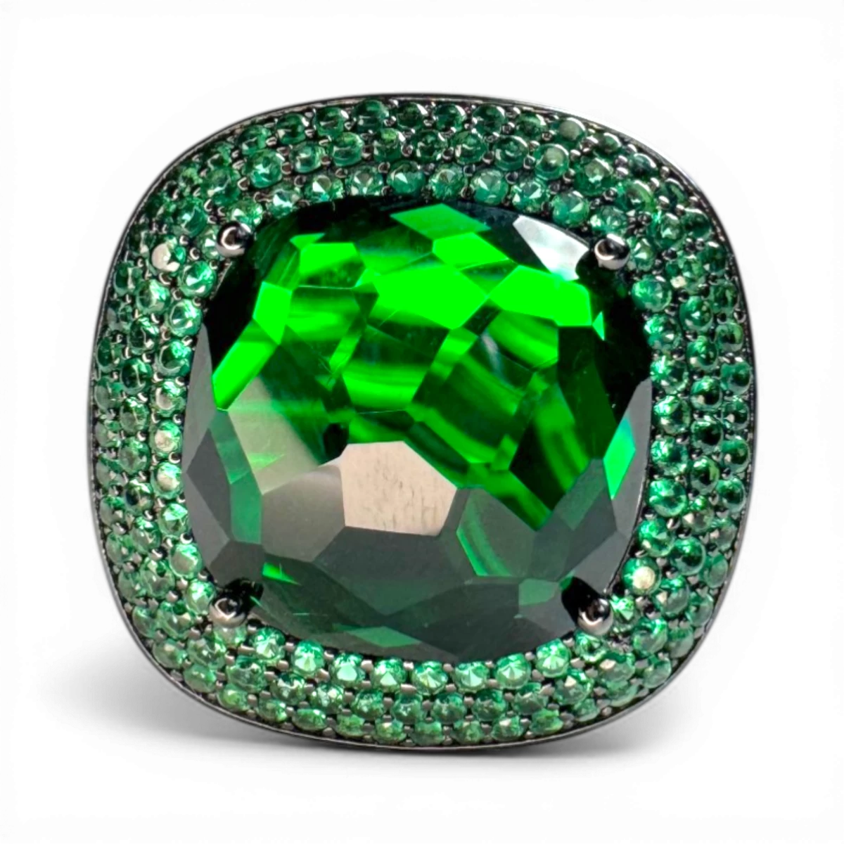 Antique ring green central glass and nano pavé