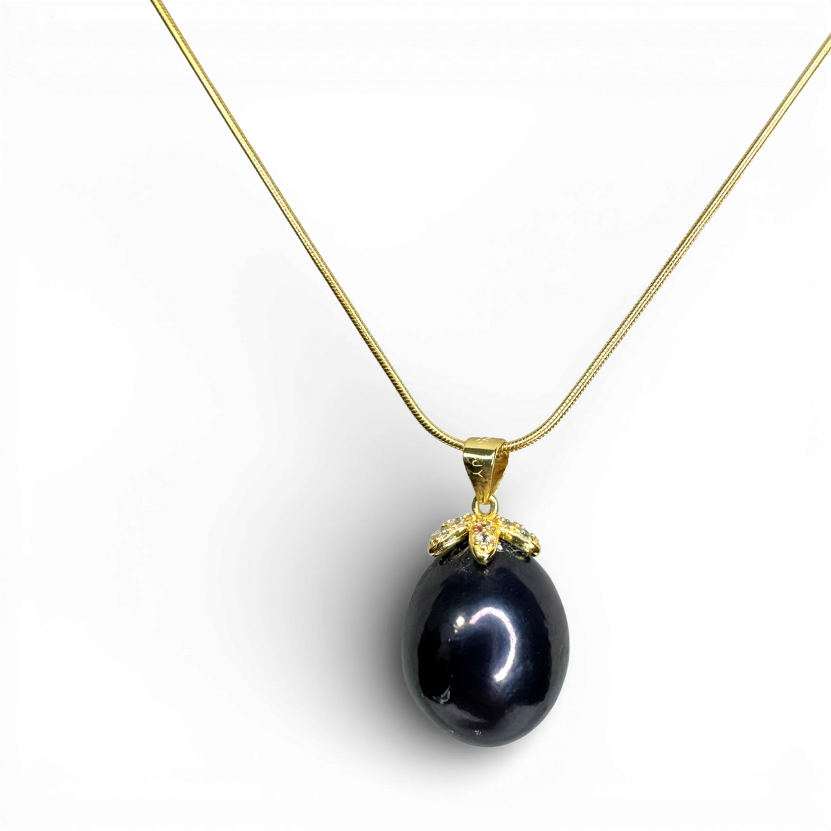Black Pearl gold plated silver necklace