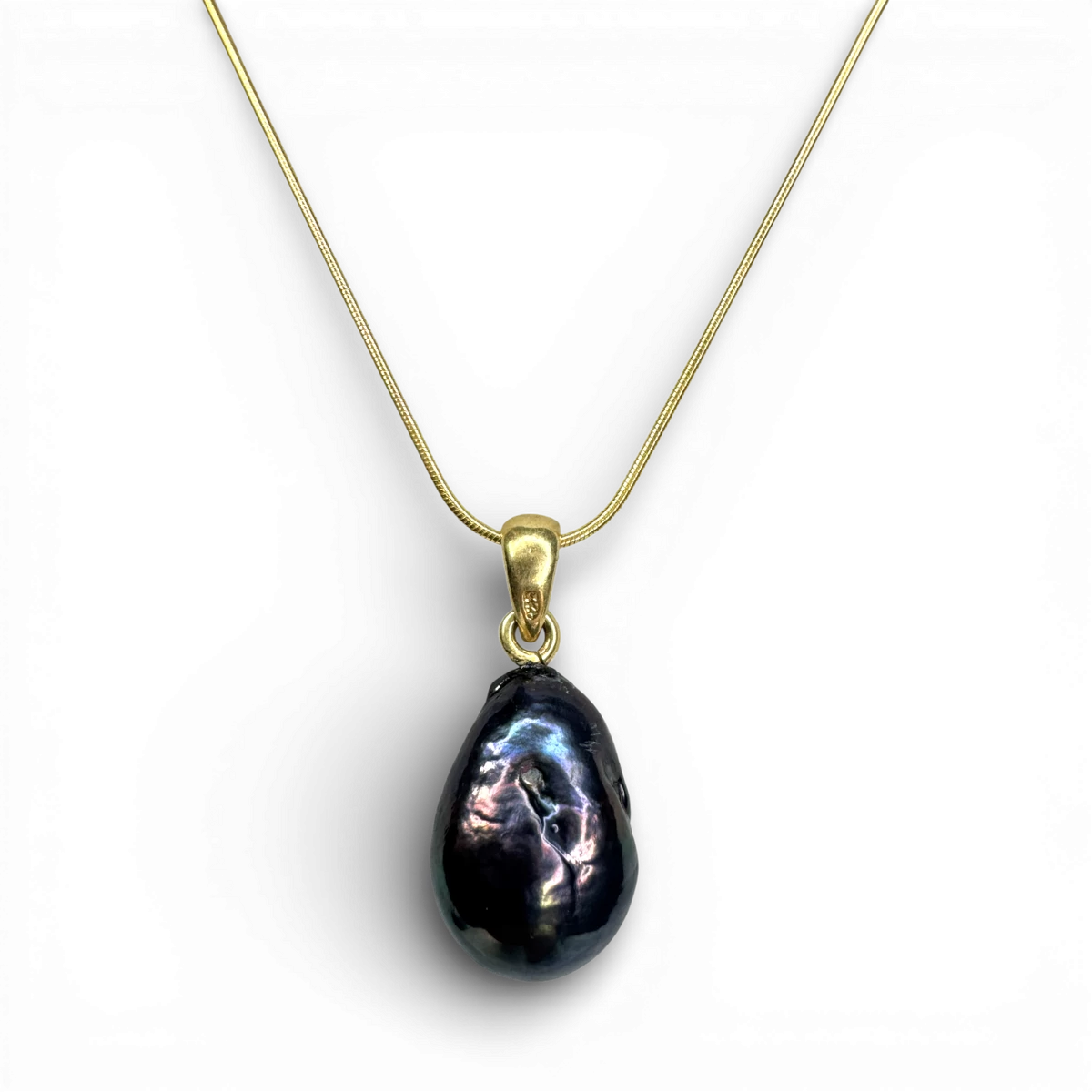 Black Pearl gold plated silver necklace