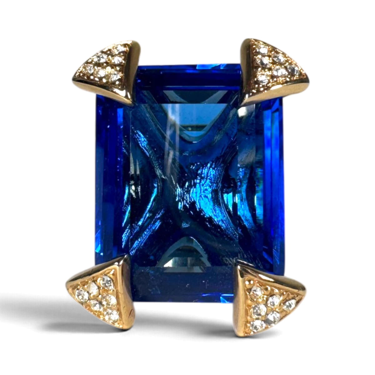 Blue Zircon Ring — Gold-Plated Brass