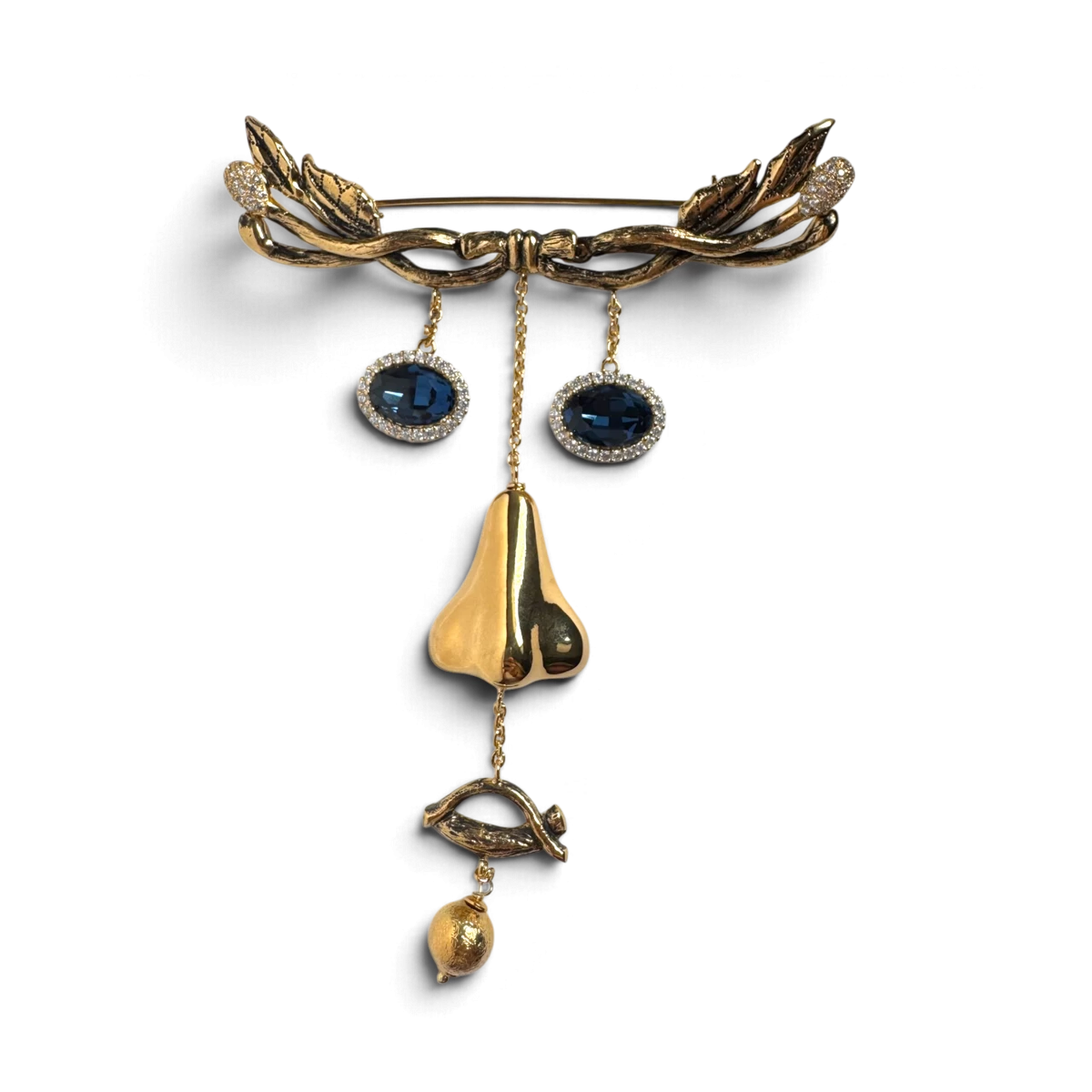 Dali Nose and Lips Brooch — Gold Plated 925 Sterling Silver, Zirconia