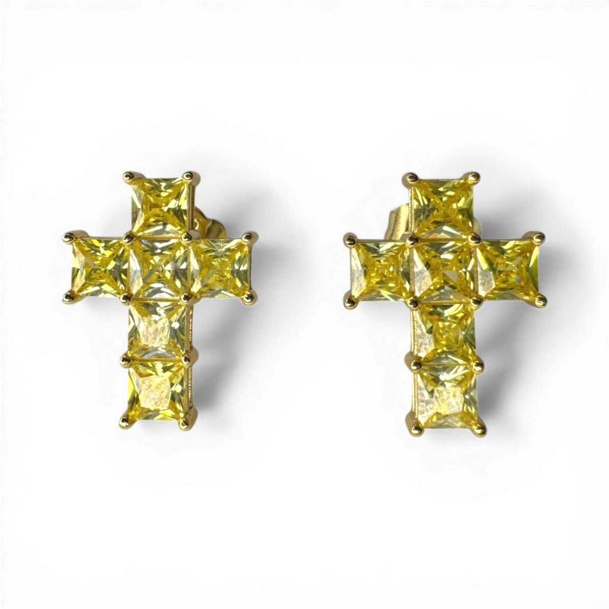 十字形方形黄色锆石耳环