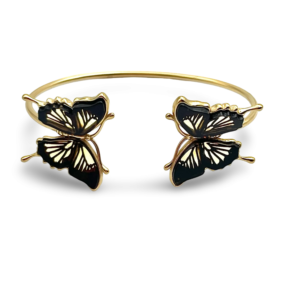 Pulsera de ámbar bañada en oro Mariposa