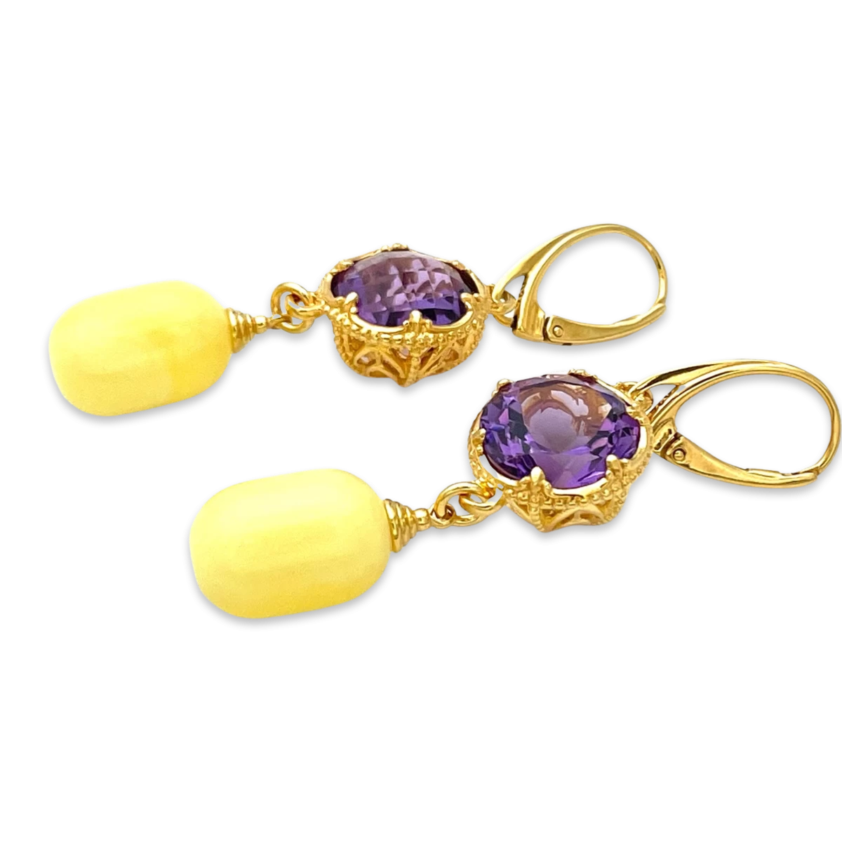 Золотисті амберні сережки