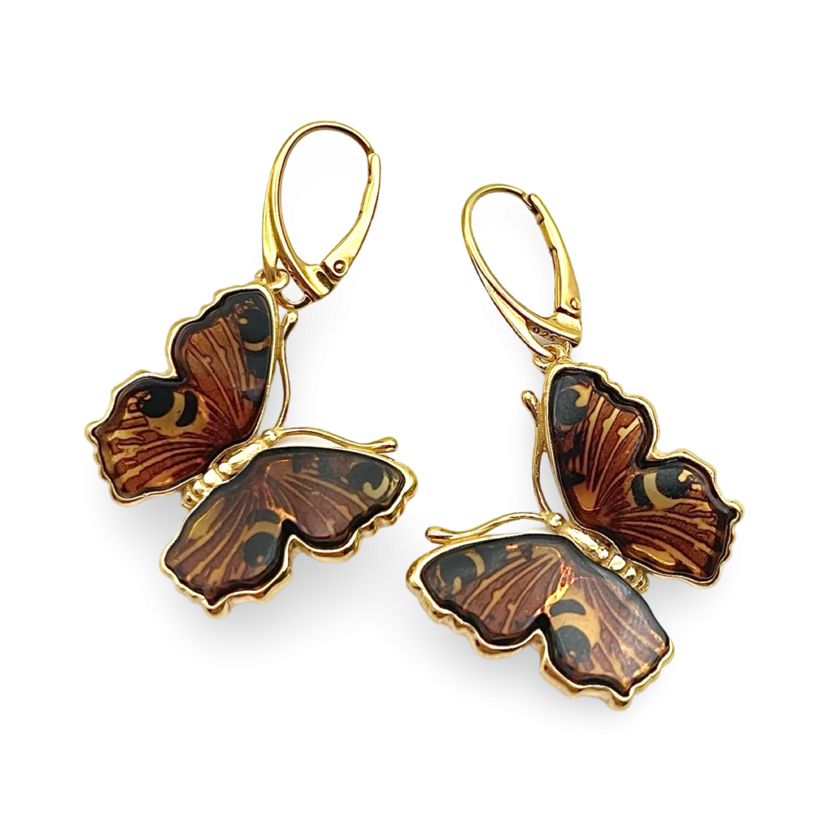 Pendientes de ámbar bañados en oro Mariposa
