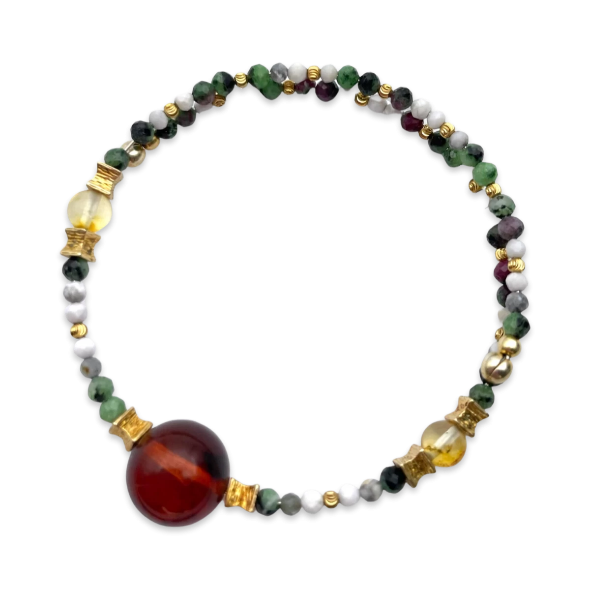 Bracelet en ambre multicolore plaqué or