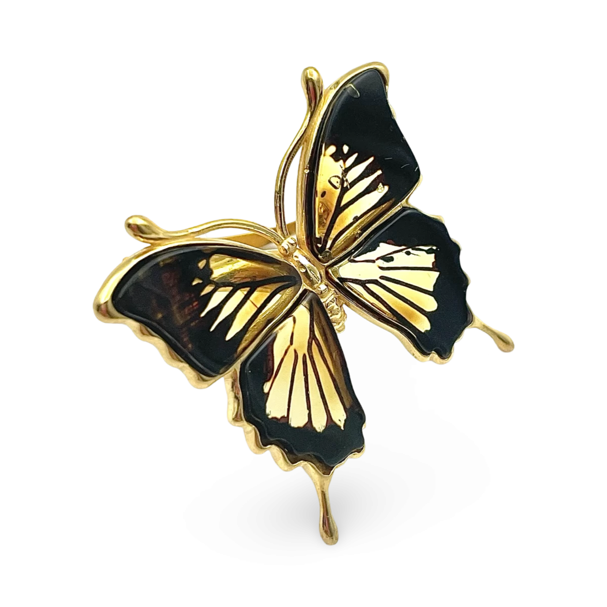 Позолочені янтарний перстень Метелик