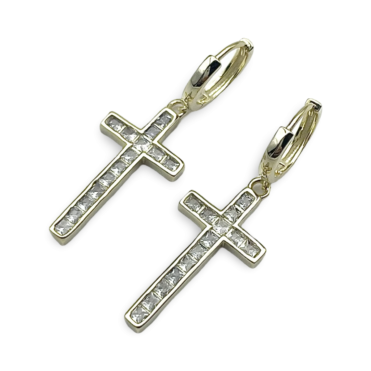 Boucles d'oreilles en argent plaqué or Croix
