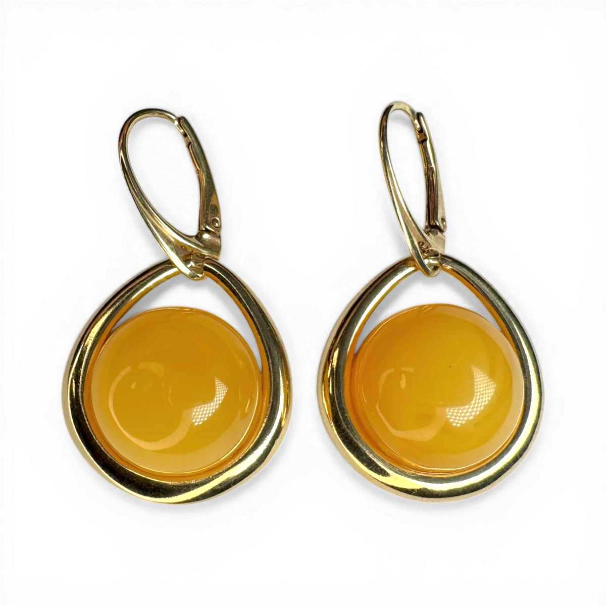Gold-Plated Silver Earrings with Yellow Amber
