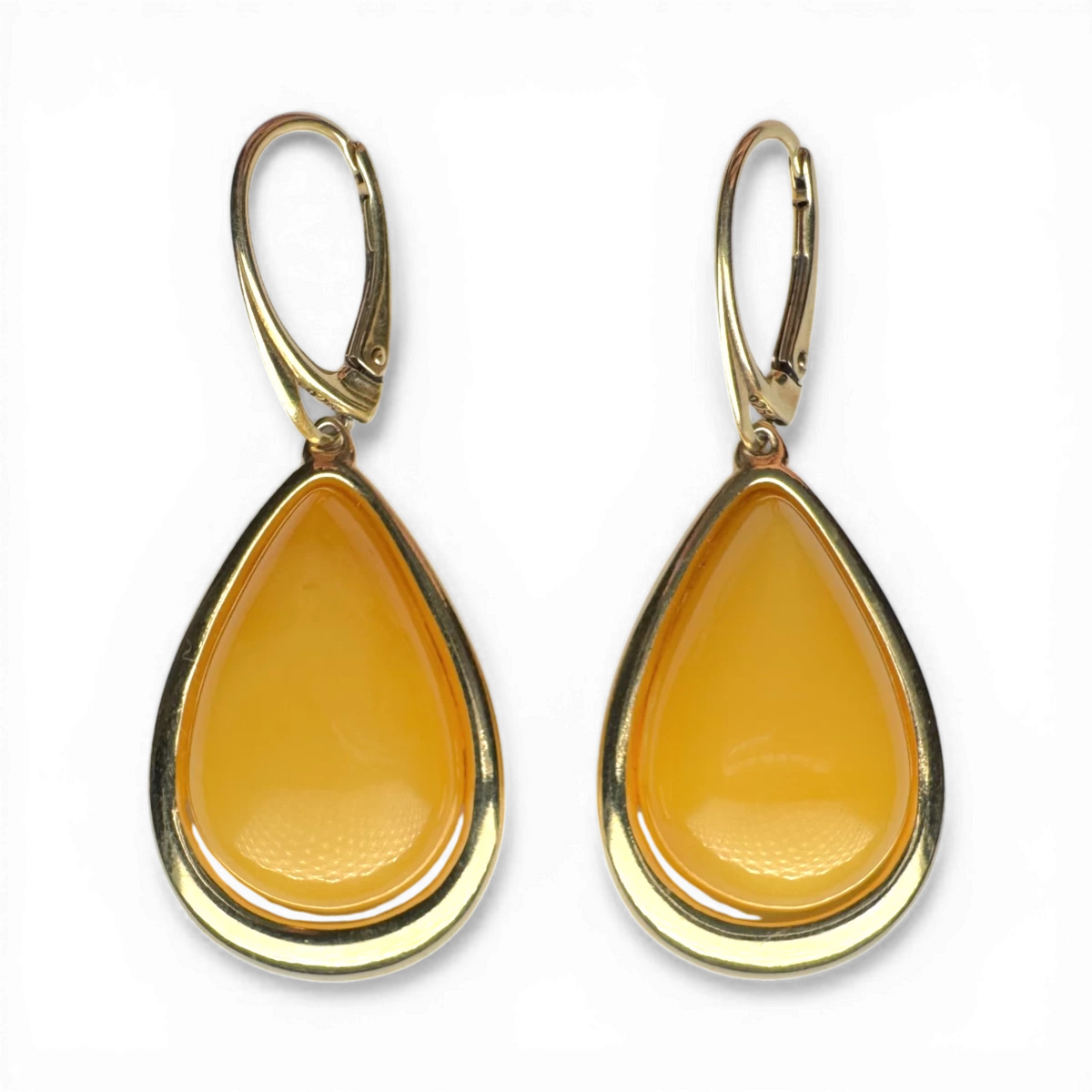 Gold-Plated Silver Earrings with Yellow Amber