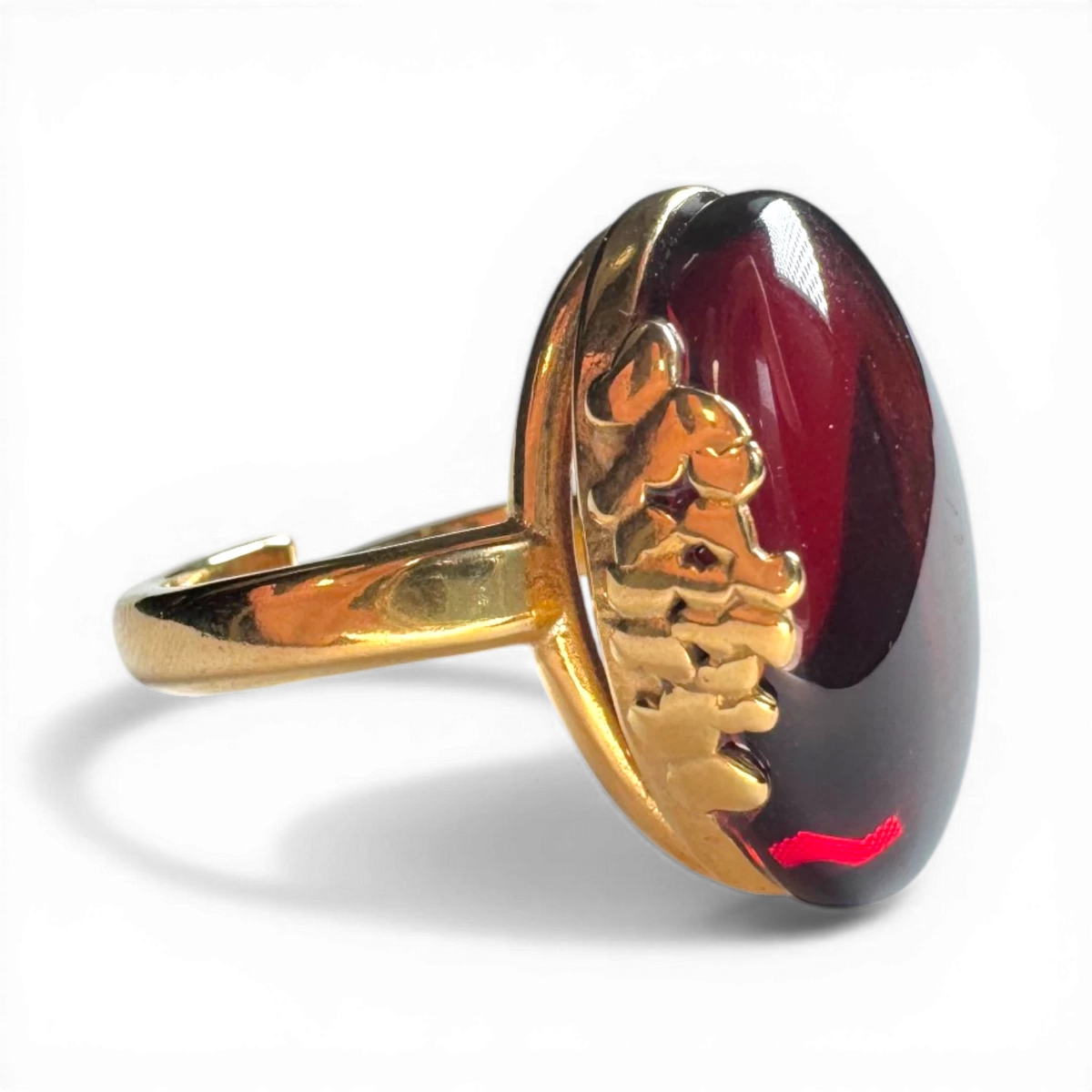 Gold-Plated Silver Ring with Cherry Amber (Adjustable)