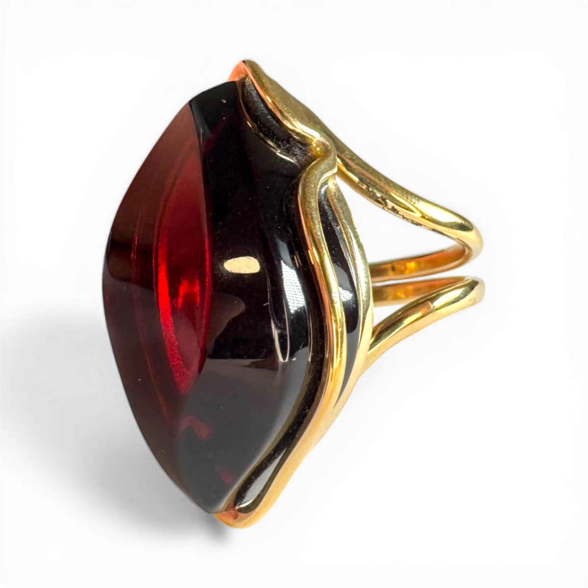 Gold-Plated Silver Ring with Cherry Amber (Adjustable)