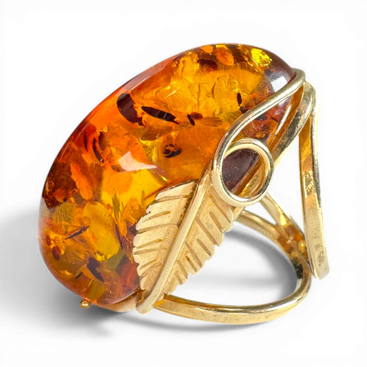 Gold-Plated Silver Ring with Cognac Amber (Adjustable)