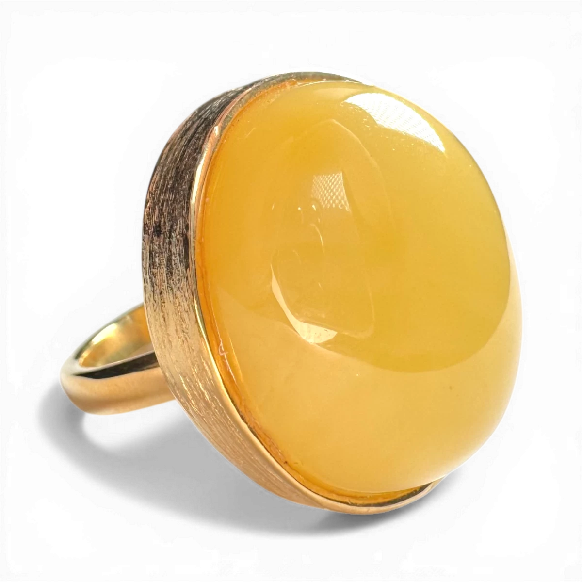 Gold-Plated Silver Ring with Large Yellow Amber (Adjustable)
