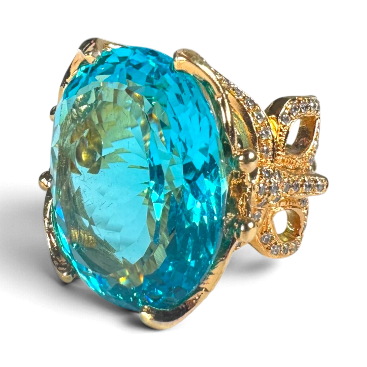 Light Blue Zircon Ring — Gold-Plated Brass