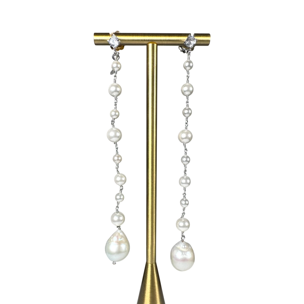 Long Pearl Earrings — Gold Plated 925 Sterling Silver