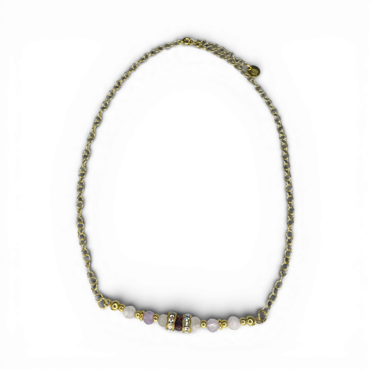 Necklace with amber cherry faceted and lavender amethyst