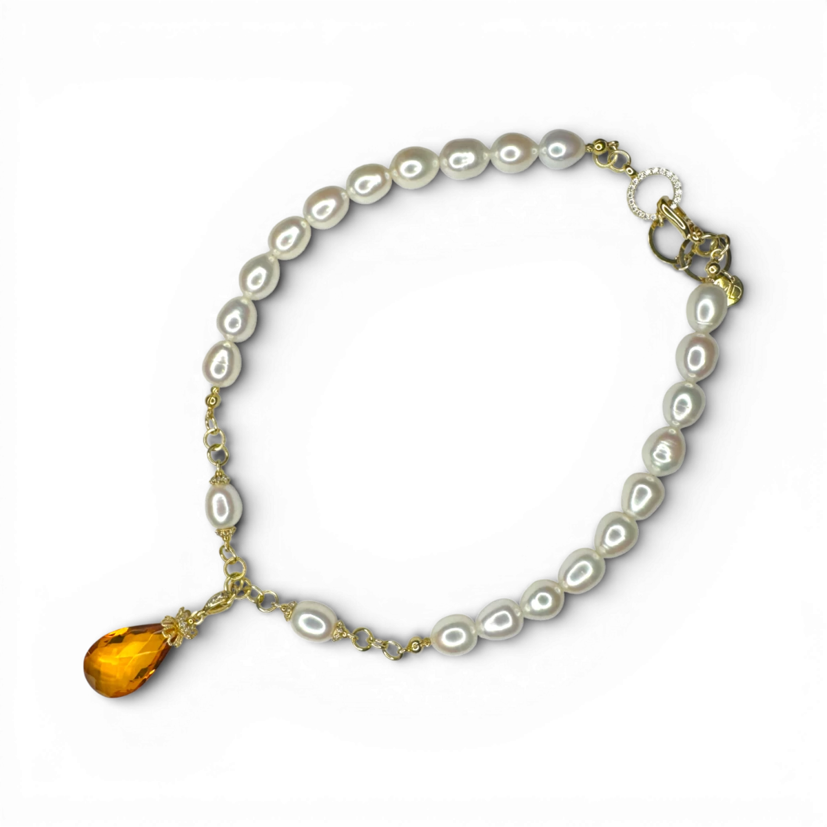Collier avec grand ambre miel et perles