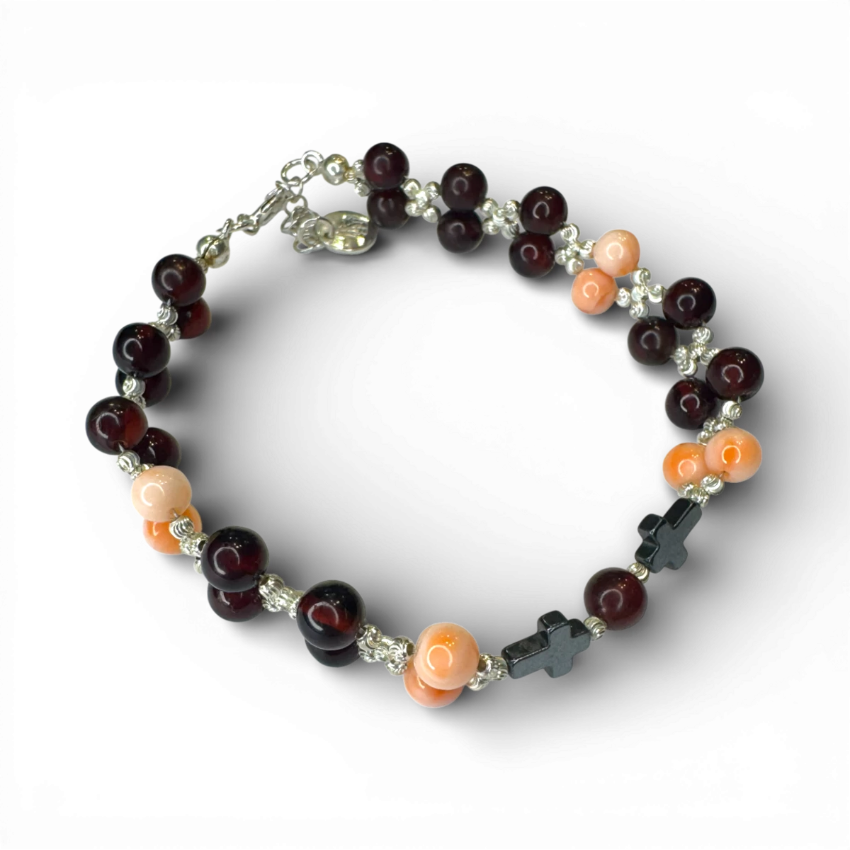 Rosa Koralle Bernstein Kirsche, Hämatit Armband