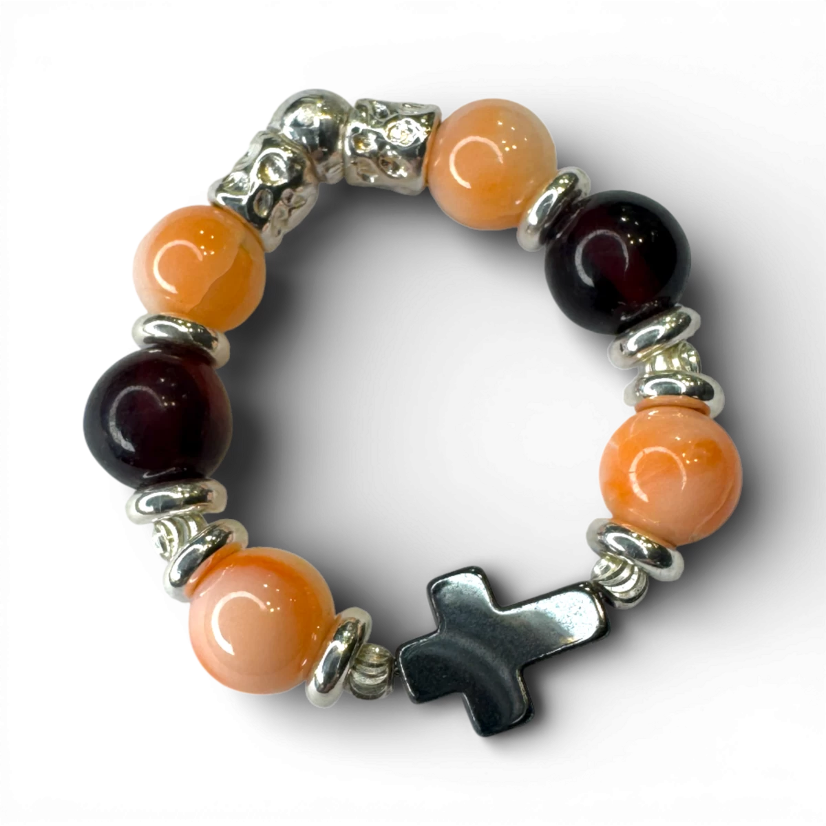 Pink Koralle, Bernstein Kirsche, Hämatit Ring