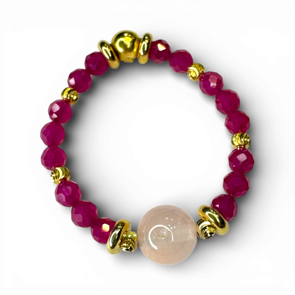 Rose quartz, ruby ring