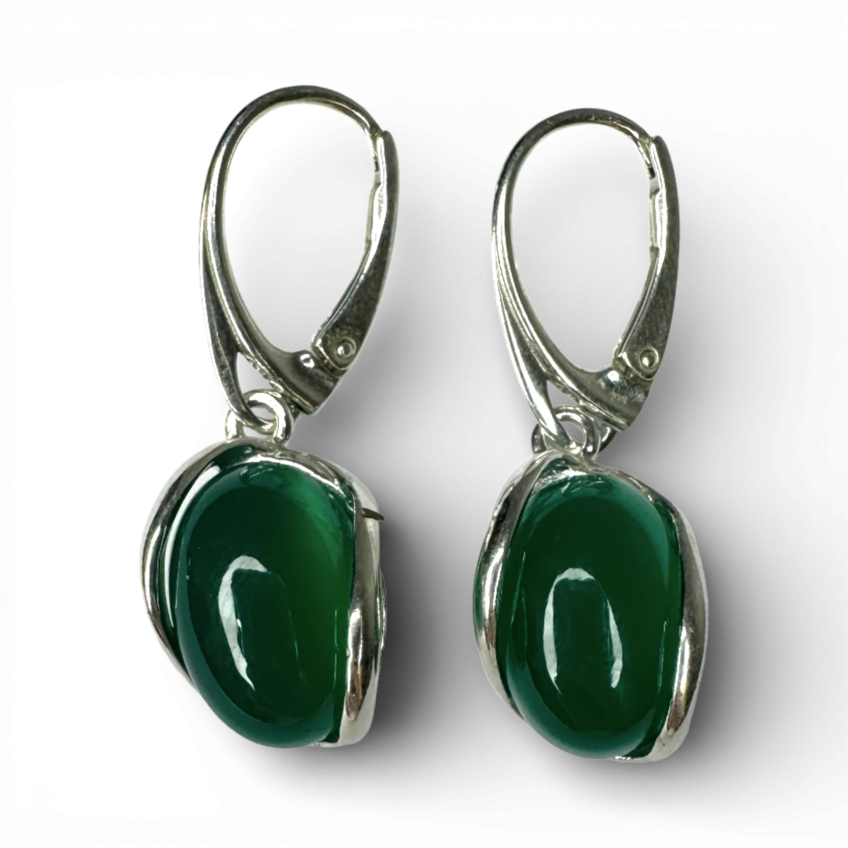 Silberne und grüne Achat-Ohrringe