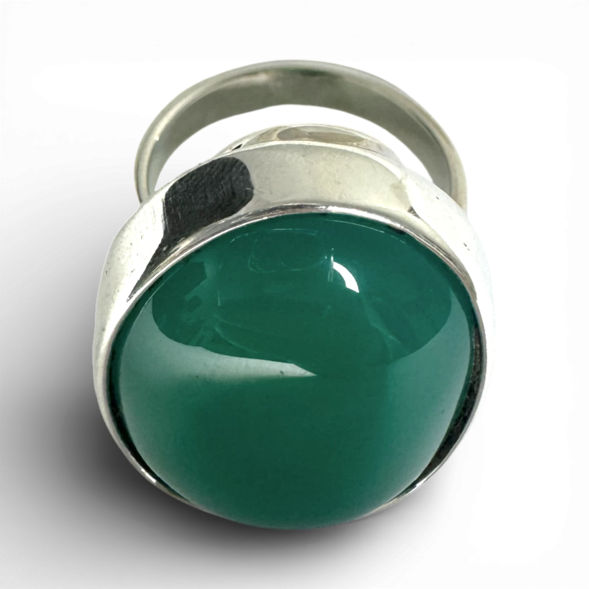 Anillo de ágata plateado y verde