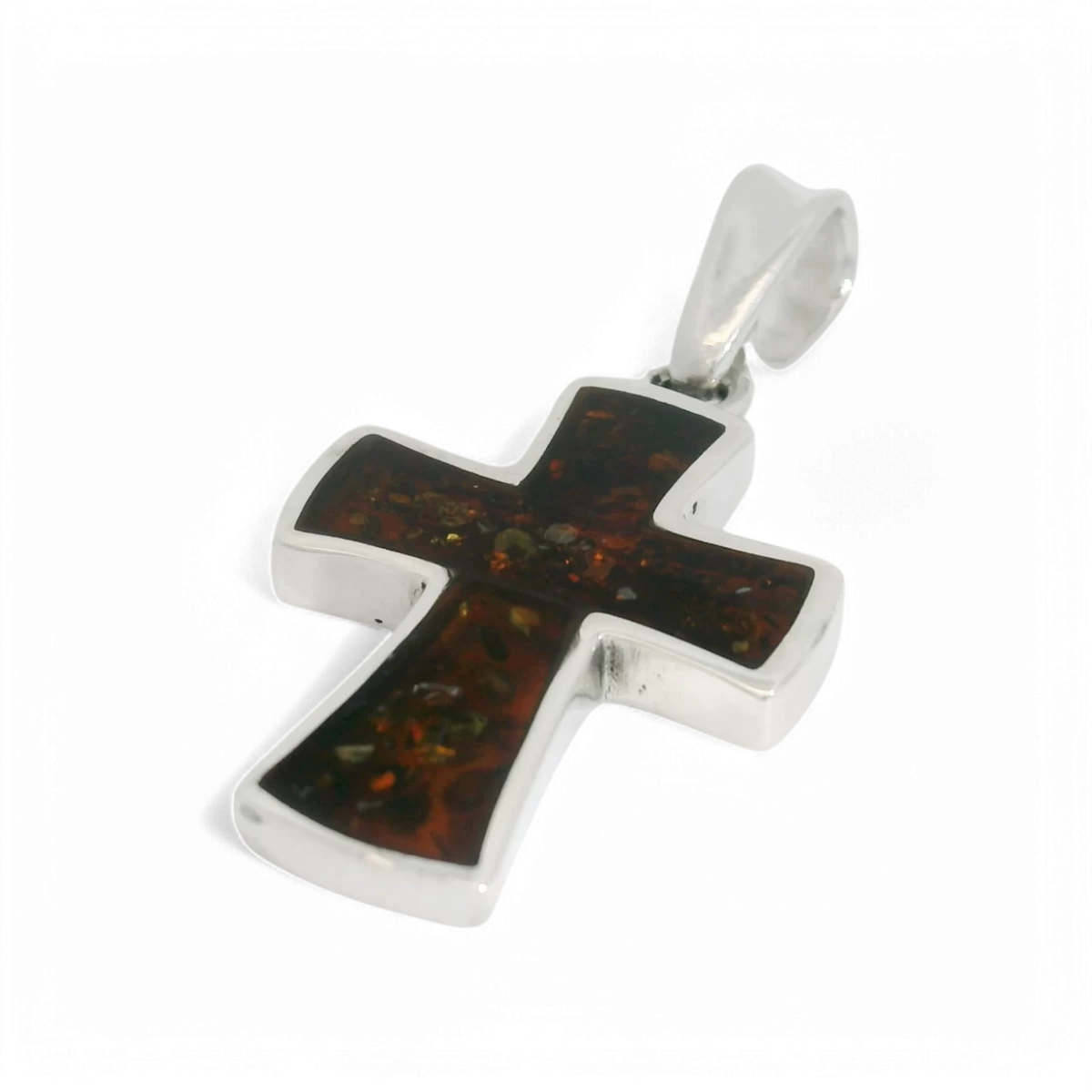 Срібний хрест з бурштином
