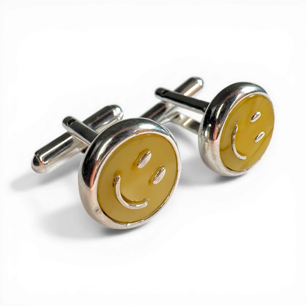 Silver cufflinks with amber “Smiley”