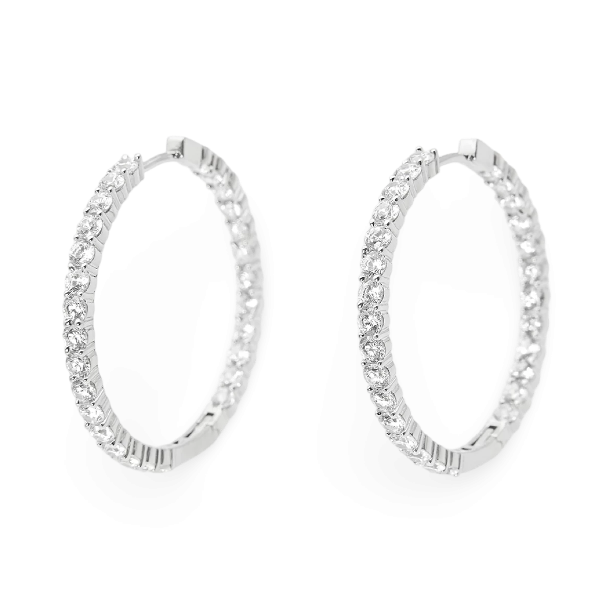 Срібні каблучкаві сережки з цирконами