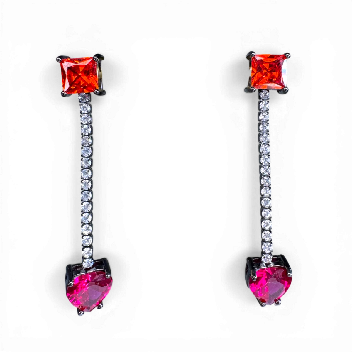 网球耳环 方形和心形橙色锆石