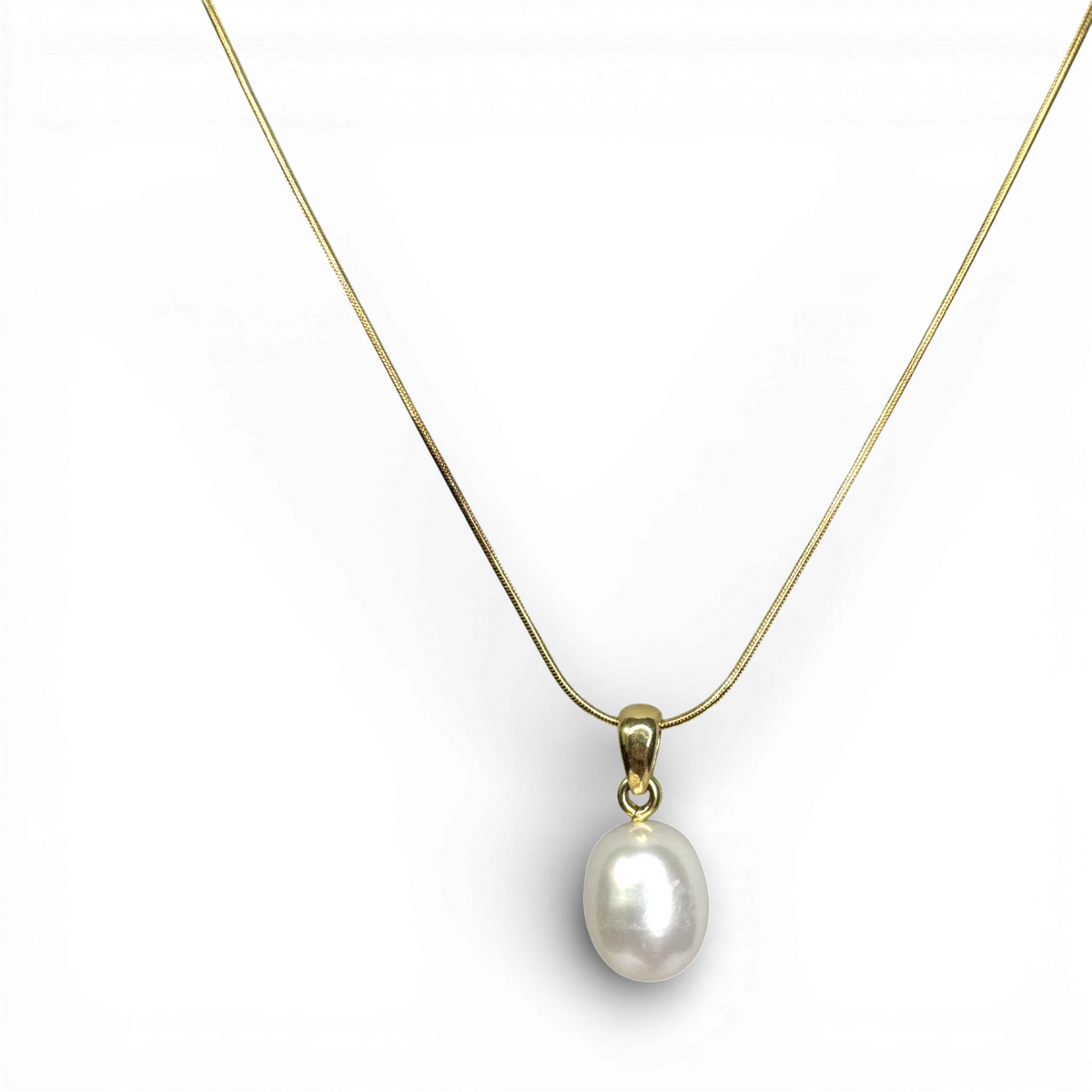 Срібне кольє з білою перлиною, позолочене