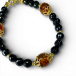 Bracelet en agate noire, miel ambré