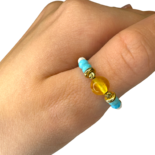 Amber lemon, howlite, turquoise ring