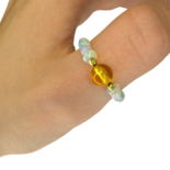 琥珀柠檬，蛋白石，蓝玛瑙戒指