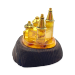 Amber souvenir on a wooden stand