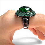 Antique ring green central glass and nano pavé