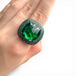 Antique ring green central glass and nano pavé